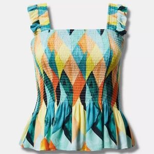 Torrid Peplum Washable Crinkle Gauze Smocked Tank Top